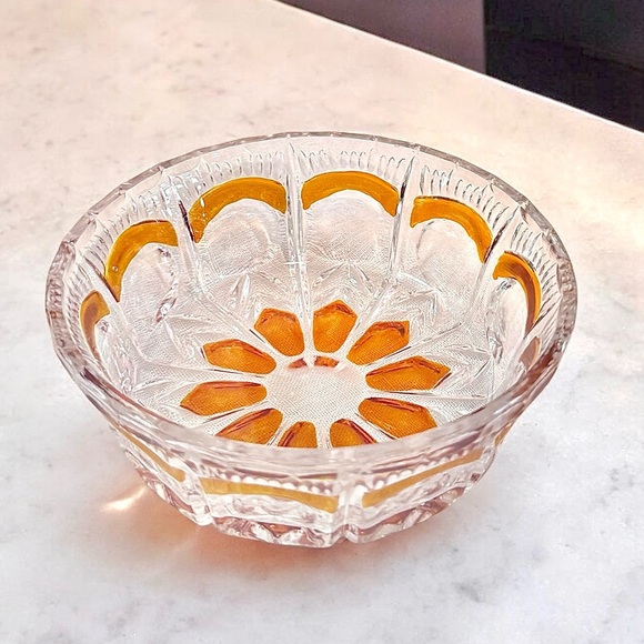 Vintage French Amber and Clear Crystal Candy Dish or Nut & Fruit Bowl - Picture 7 of 11
